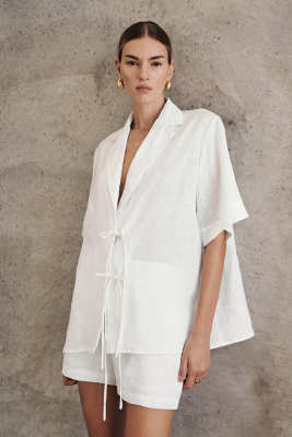 DISSH EMELIA WHITE LINEN WRAP SHIRT