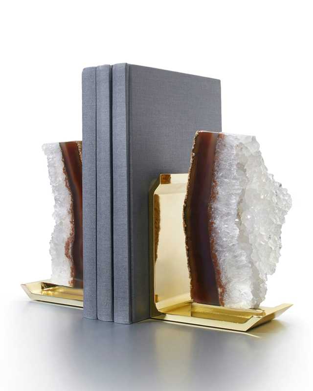 Fim Agate Druzy & Natural Brass Bookends