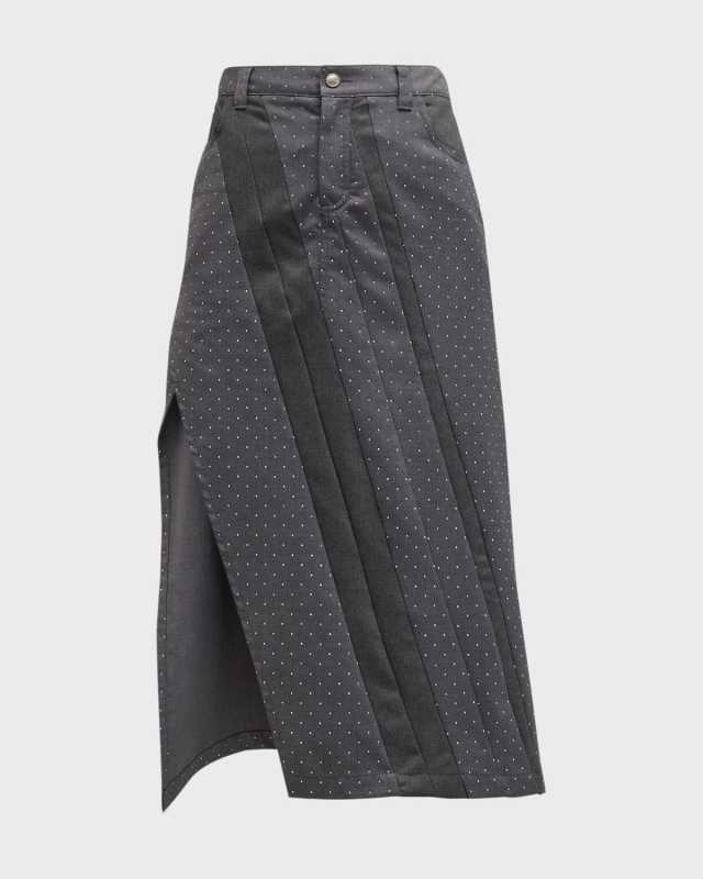 Paneled A-Line Midi Skirt