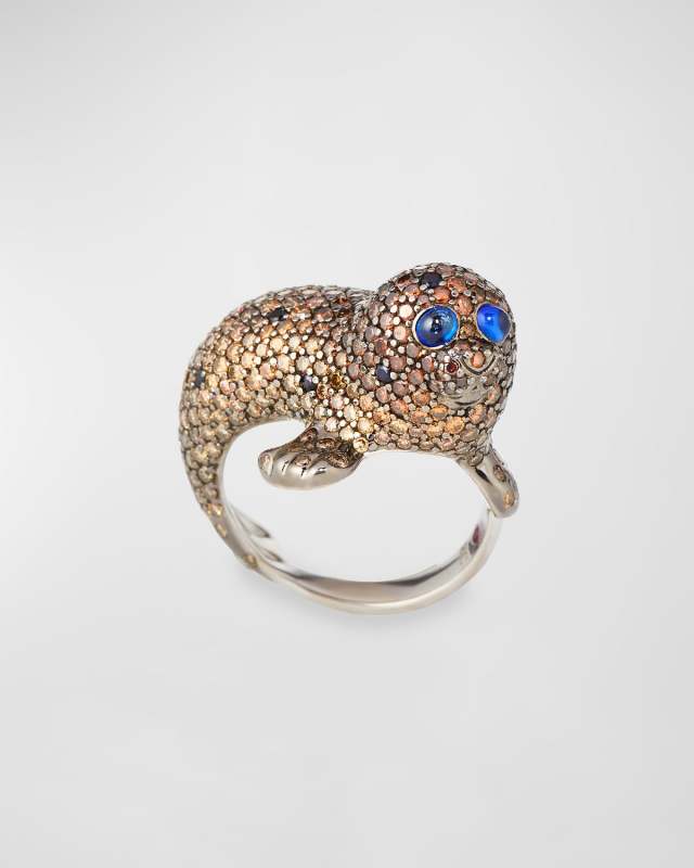 18k Diamond Pave Seal Ring, Size 6.5