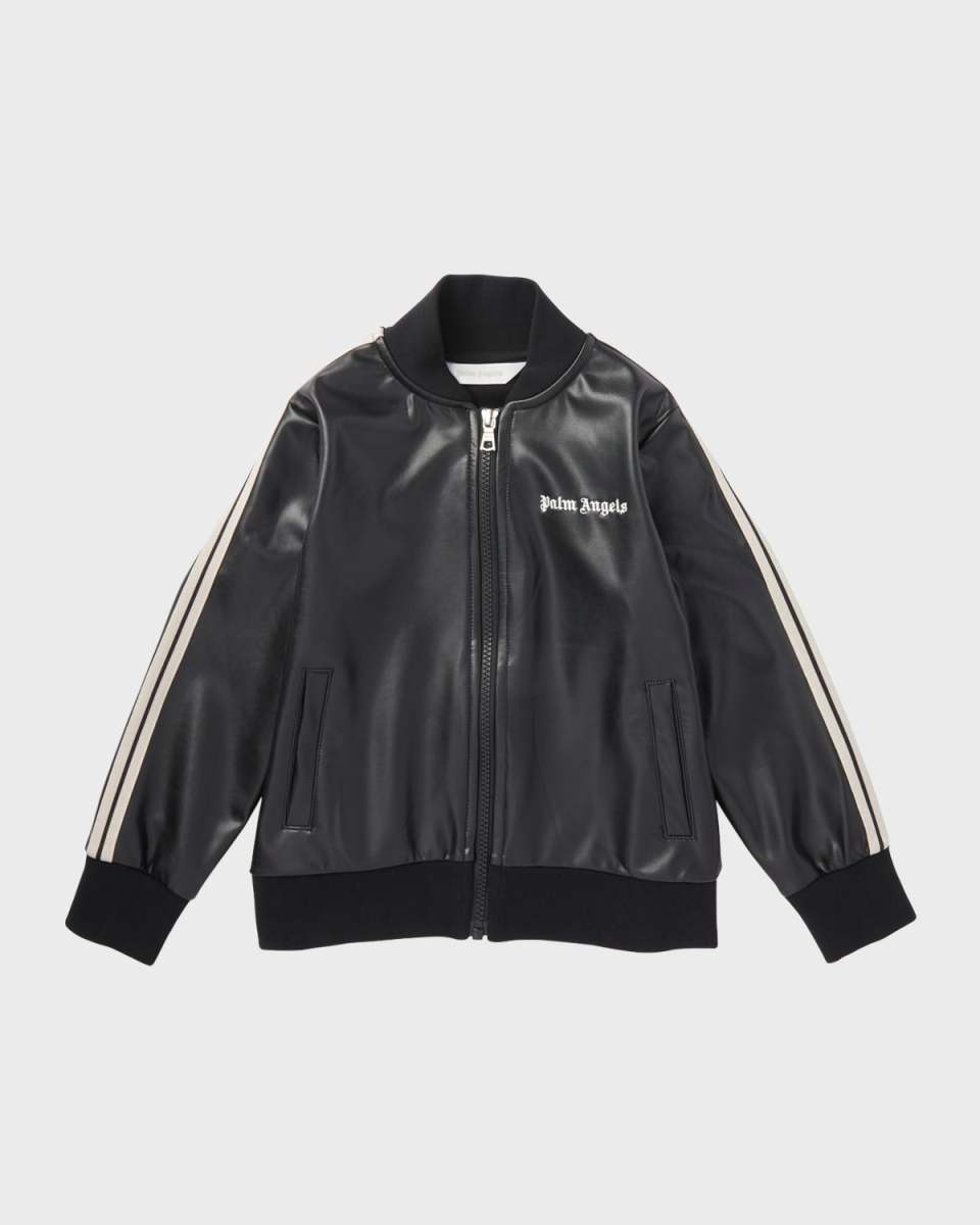 Girl's Faux Leather Logo-Print Jacket, Size 4-12