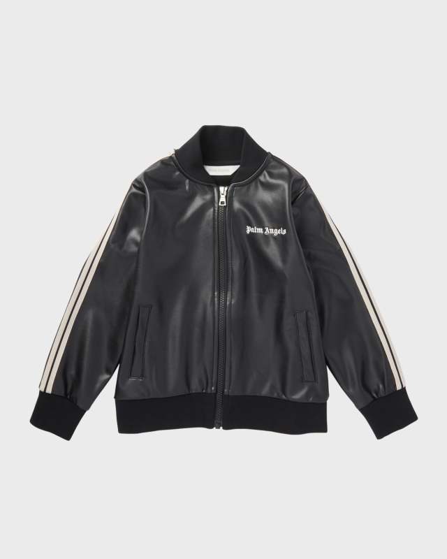 Girl's Faux Leather Logo-Print Jacket, Size 4-12