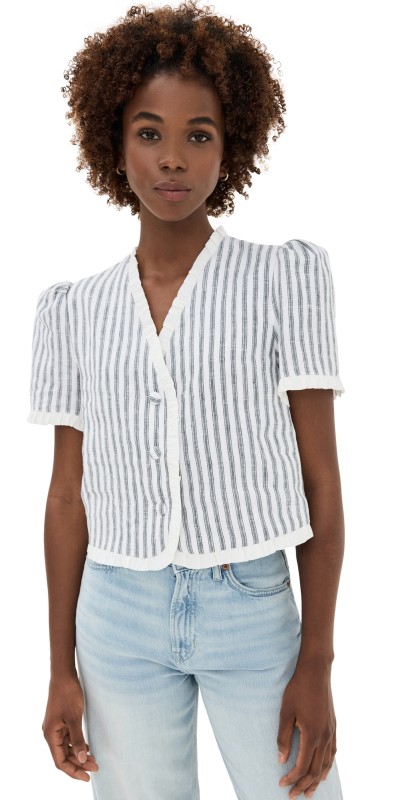 Reformation Bess Linen Top Antibes Stripe