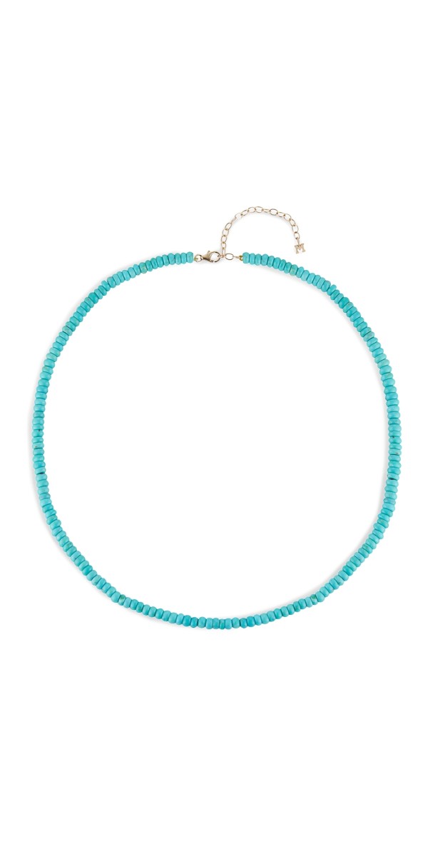 Mateo Turquoise Beaded Necklace - 4mm Beads 14kt Yellow Gold