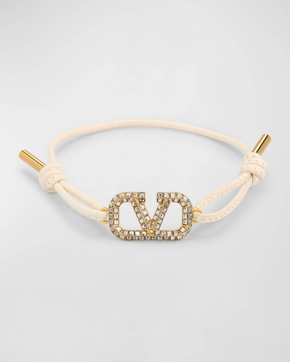 Crystal V-Logo Leather Bracelet