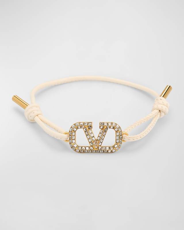 Crystal V-Logo Leather Bracelet