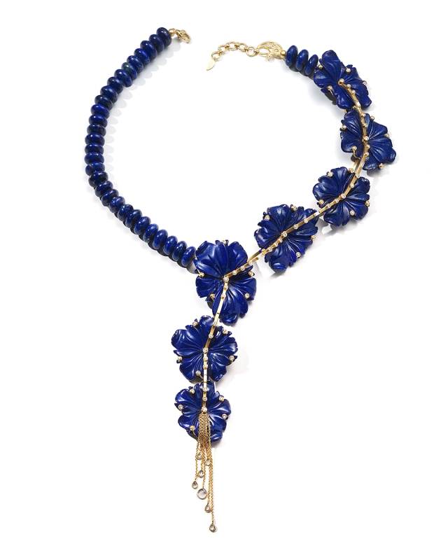 Affinity 20K Carved Lapis Necklace w/ Diamonds