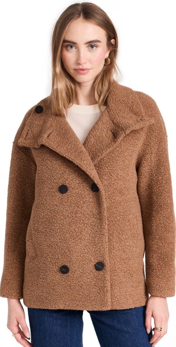 Harris Wharf London Cropped Funnel Jacket Boucle Jacket Teddy Brown