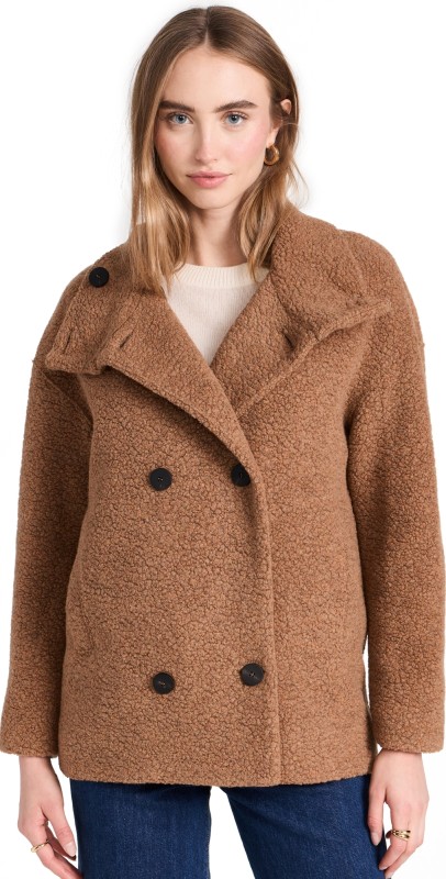 Harris Wharf London Cropped Funnel Jacket Boucle Jacket Teddy Brown
