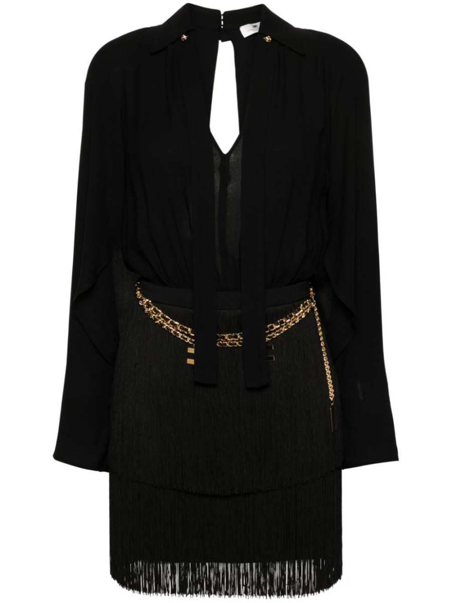 chain-link detail crepe mini dress