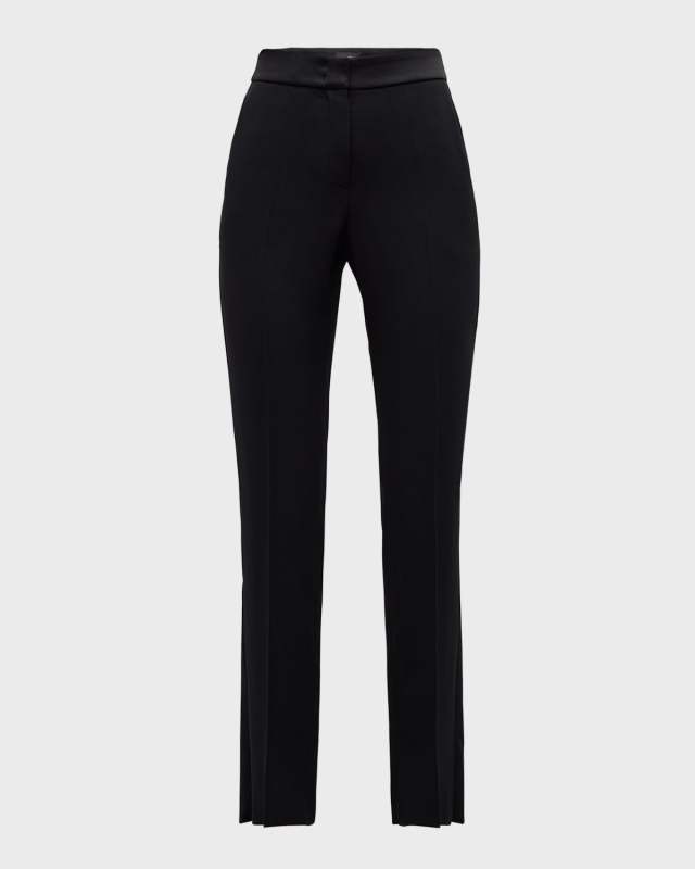 High-Rise Surplice Straight-Leg Satin Trousers