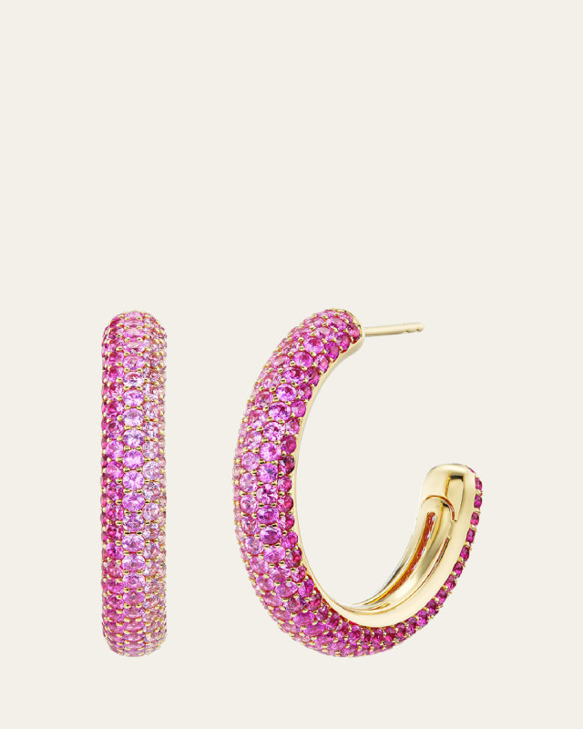 18K Rose Gold Puffy Sapphire Hoop Earrings
