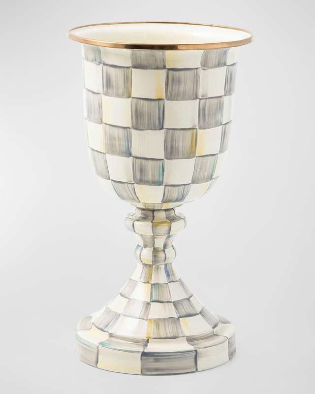 Sterling Check Enamel Pedestal Vase