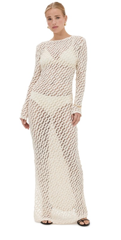 Róhe Lace Boat Neck Dress Cream