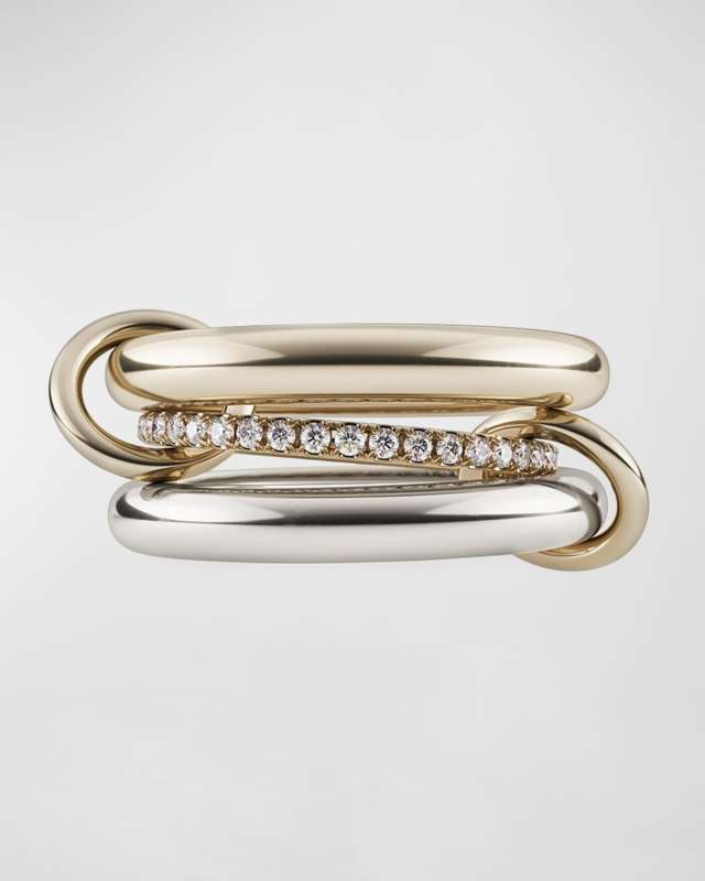 Libra SG Petite 3-Link Ring in Sterling Silver, 18K Yellow Gold and Diamonds, Size 4.5