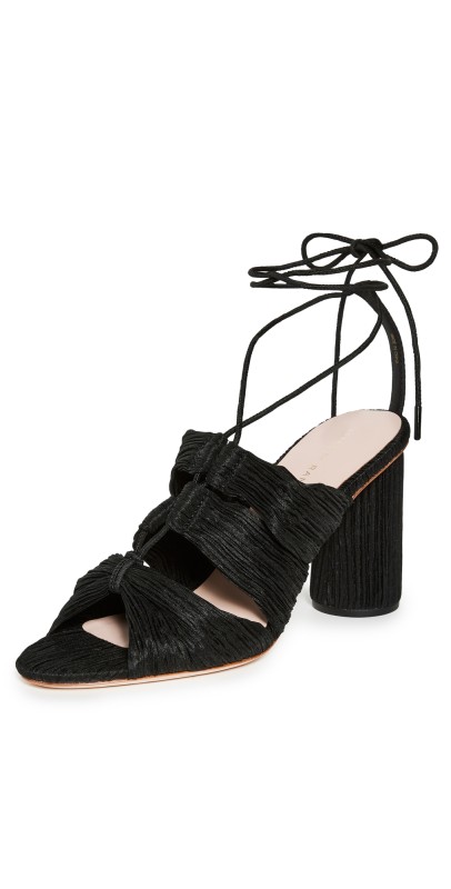 Loeffler Randall Teresa Pleated Lace Up High Heel Sandals Black