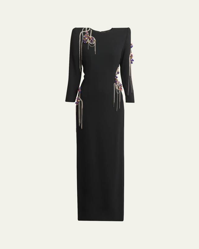 Dalista Beaded Crystal Shoulder Column Dress