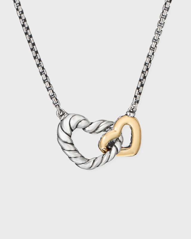 Interlocking Heart Pendant Necklace, 16.5x10mm