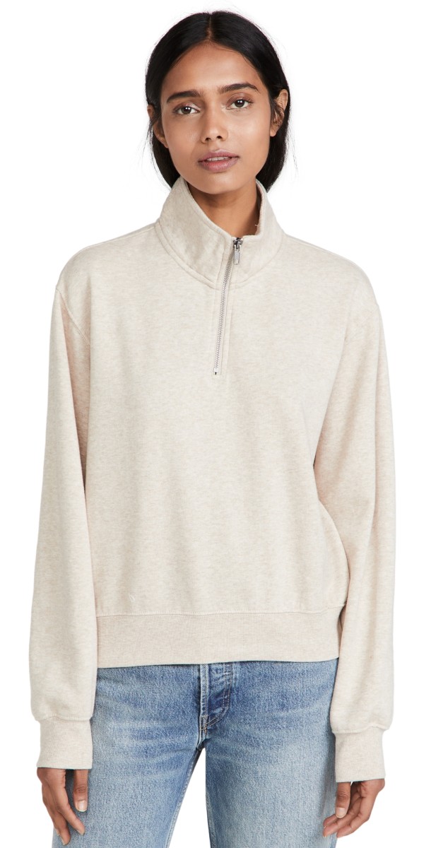 Z Supply Half Zip Sweatshirt Heather Latte