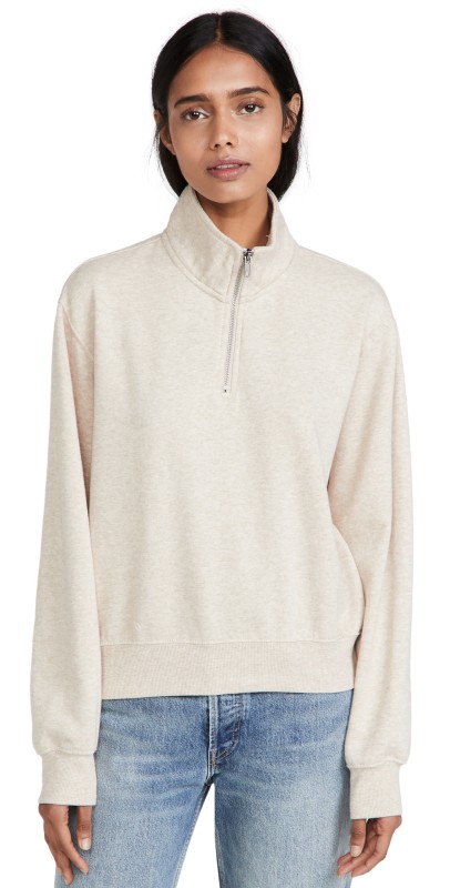 Z Supply Half Zip Sweatshirt Heather Latte