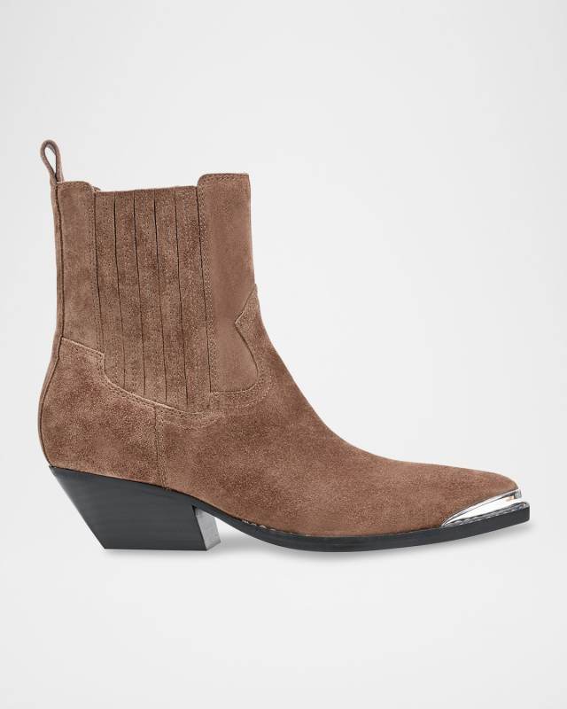 Suede Western Metal-Toe Chelsea Booties
