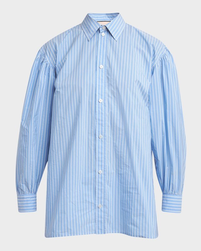 Striped Blouse-Sleeve Button-Front Shirt
