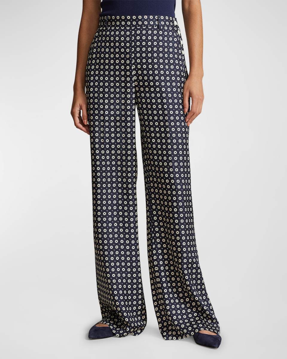 Geo-Motif Silk Wide-Leg Pants