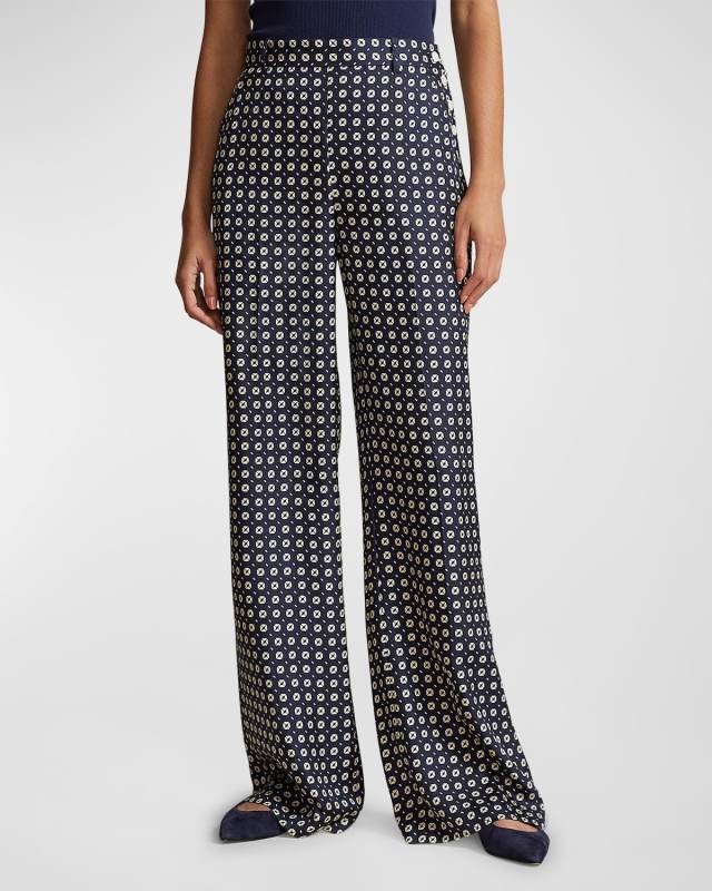 Geo-Motif Silk Wide-Leg Pants