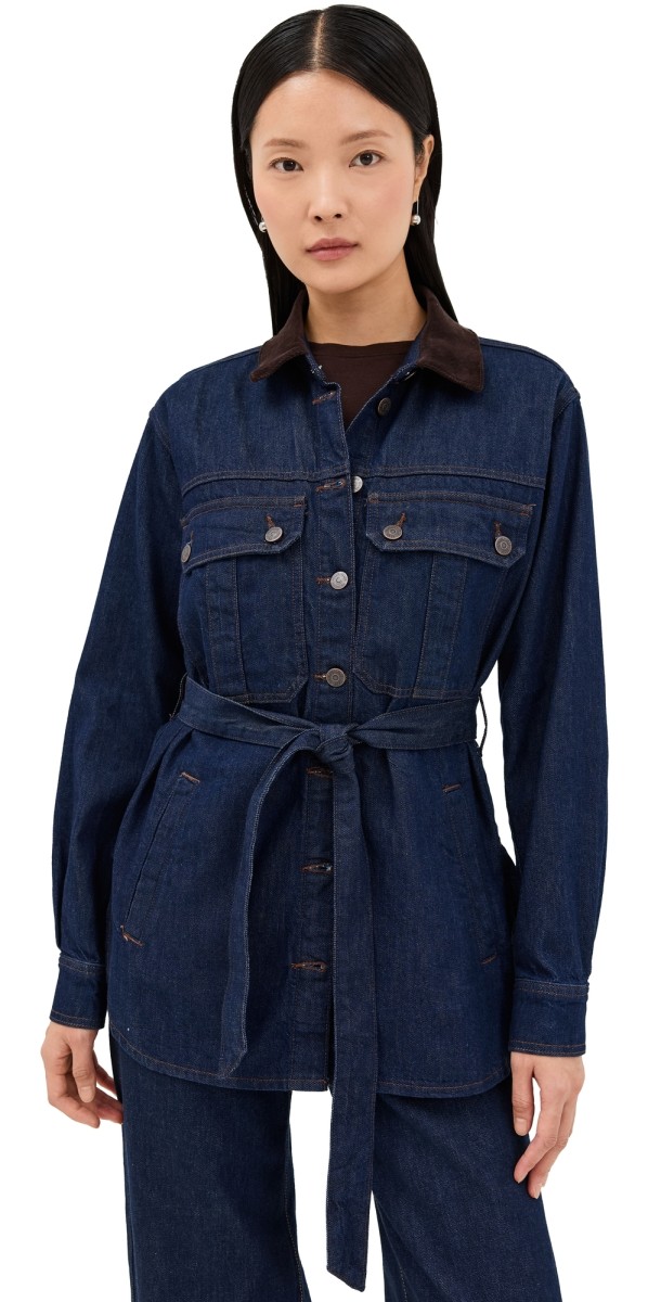 Veronica Beard Jean Mikaela Shacket with Corduroy Collar Indigo Rinse