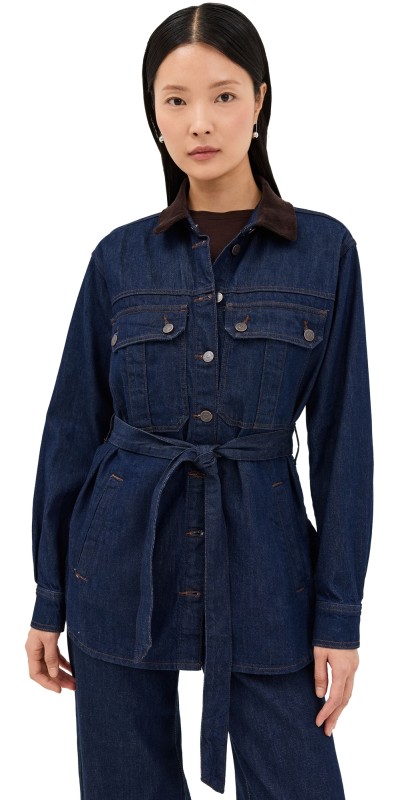 Veronica Beard Jean Mikaela Shacket with Corduroy Collar Indigo Rinse