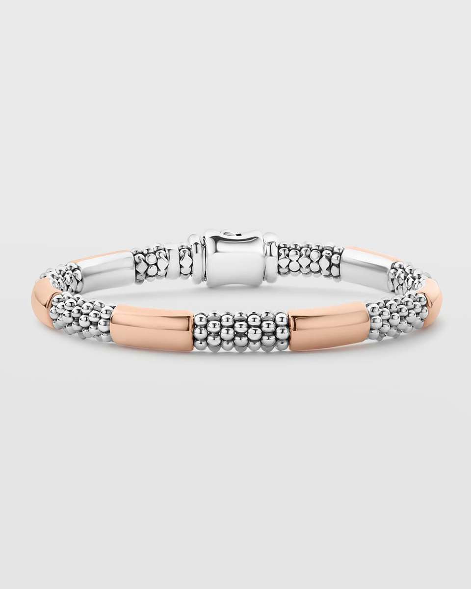 High Bar Two-Tone Rose Gold Smooth 6-Station 6mm Bracelet
