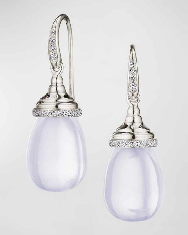 18K White Gold Moon Quartz Drop Earrings with Diamonds