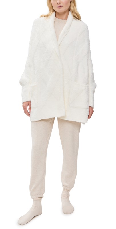 Barefoot Dreams CozyChic Cable Weave Blanket Wrap Pearl