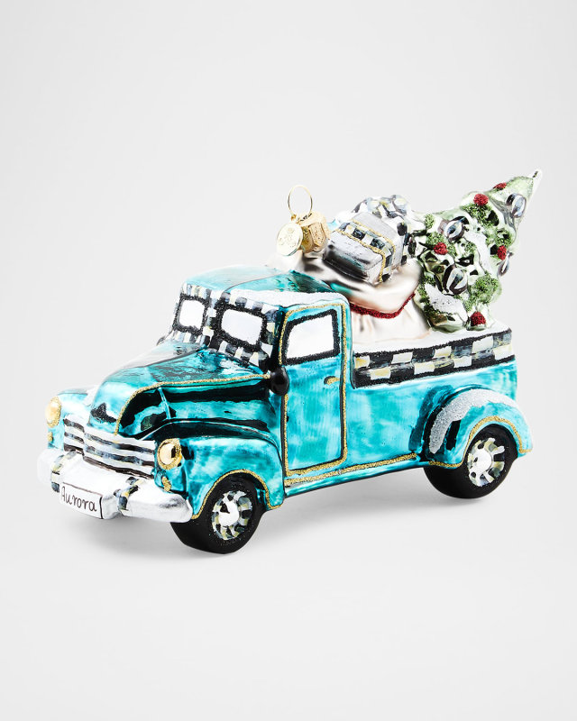 Tree Farm Truck Glass Ornament
