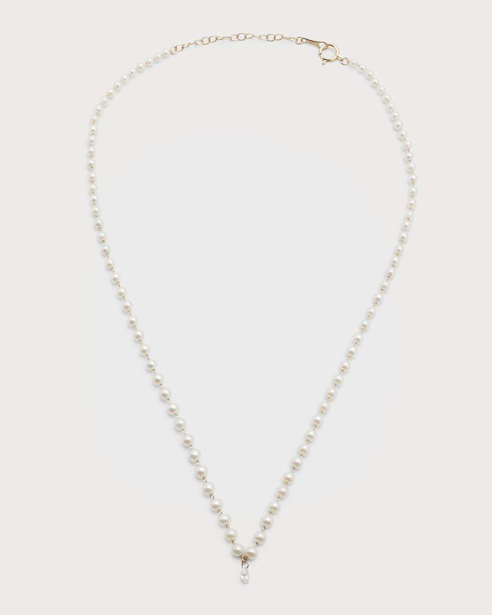 Akoya Pearl Necklace with Pear Diamond