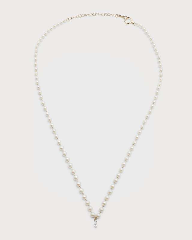 Akoya Pearl Necklace with Pear Diamond