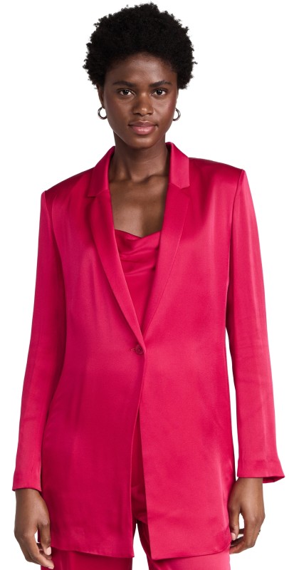 LAPOINTE Doubleface Satin Single Breasted Blazer Cerise