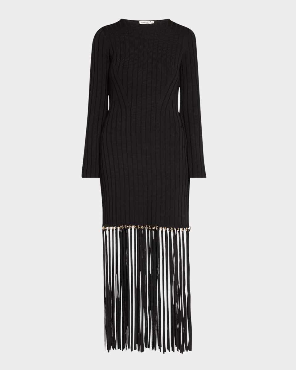 Sharron Long-Sleeve Midi Fringe Dress