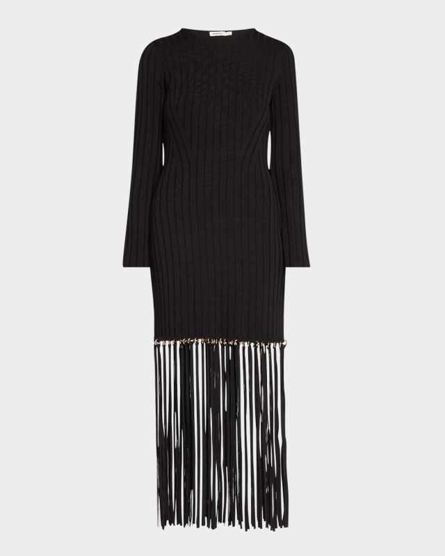 Sharron Long-Sleeve Midi Fringe Dress