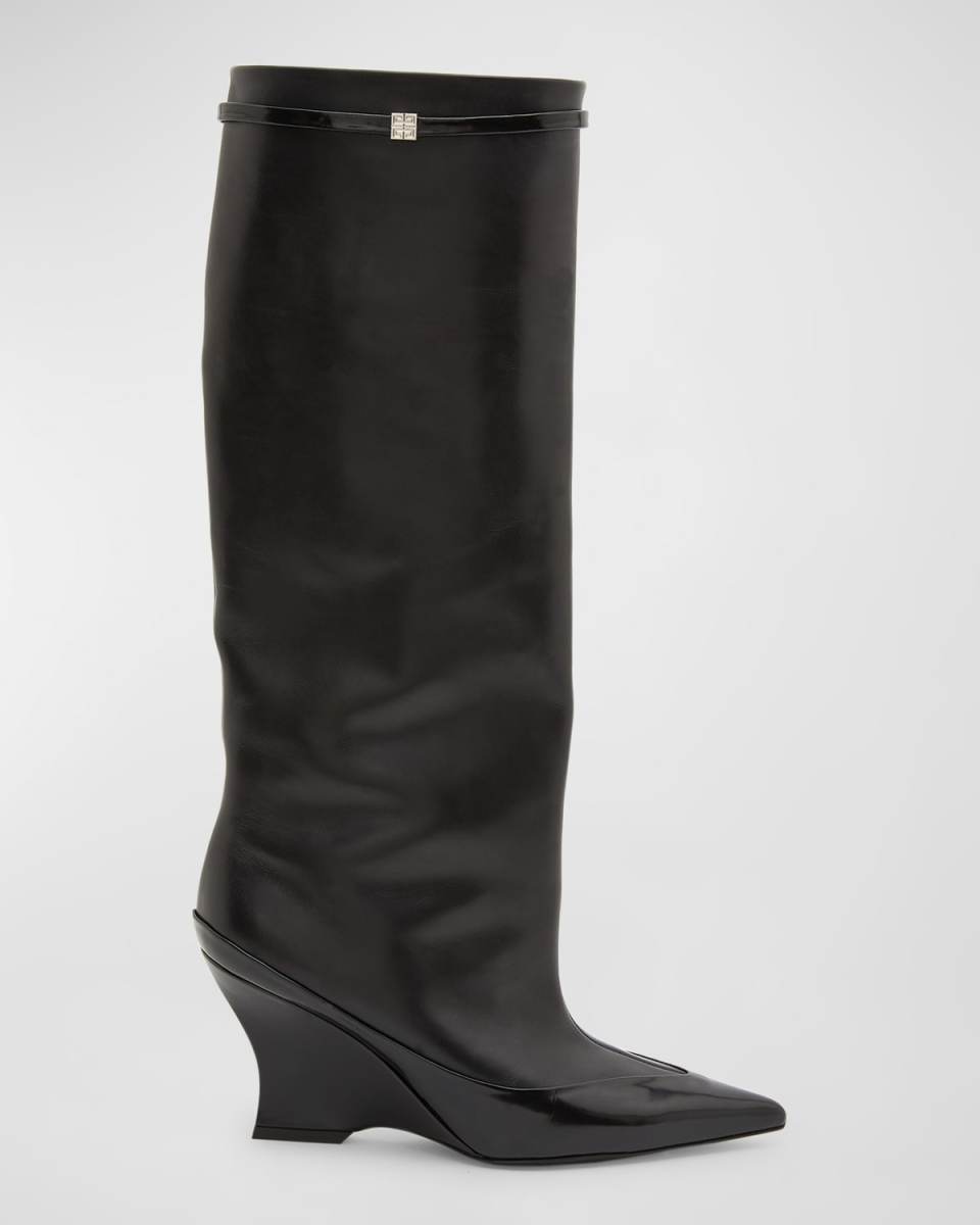 Raven Leather Wedge Tall Boots