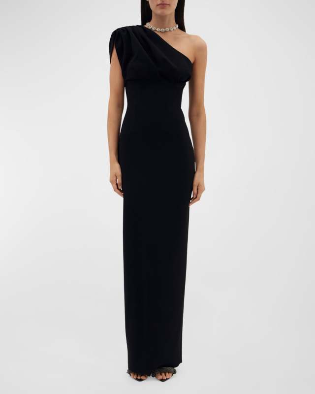Winnie Gathered One-Shoulder Column Gown