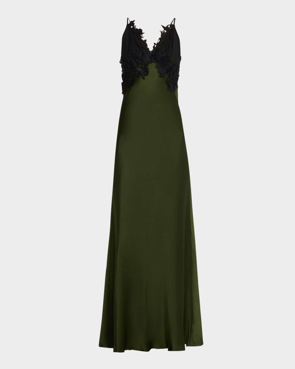 Lace Two-Tone Satin Maxi Slip Dress