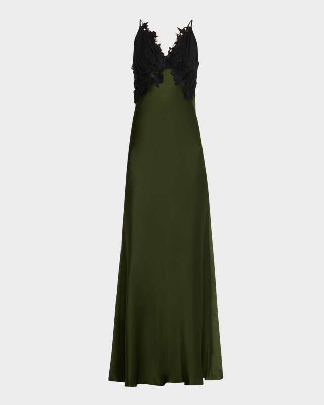 Lace Two-Tone Satin Maxi Slip Dress