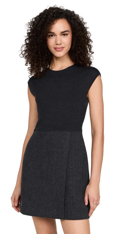 Theory Wrap Skirt Combo Mini Dress Charcoal Melange