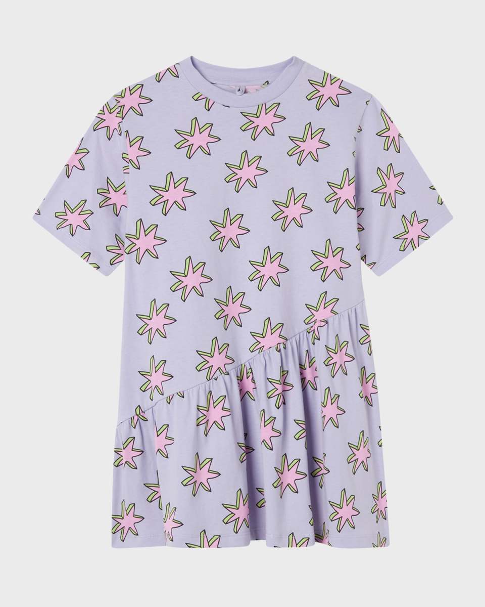 Girl's Star-Print Jersey Dress, Size 4-8