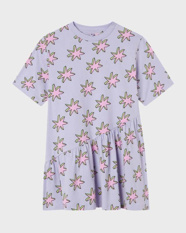Girl's Star-Print Jersey Dress, Size 4-8