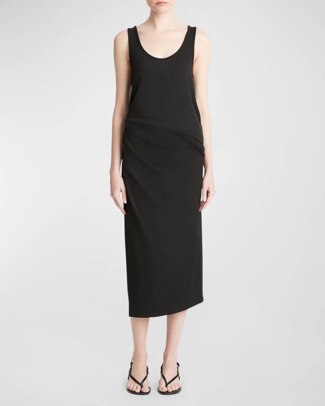 Side-Drape Jersey Midi Skirt