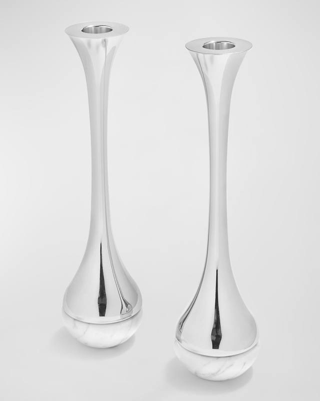 Marble & Silver Dual Candleholders, Set of 2