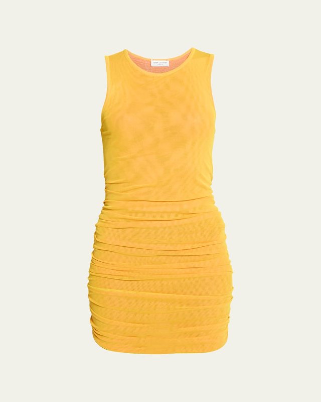 Ruched Tulle Sleeveless Mini Dress