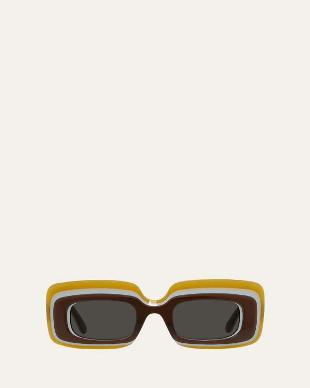 Multicolor Curved Logo Acetate Rectangle Sunglasses